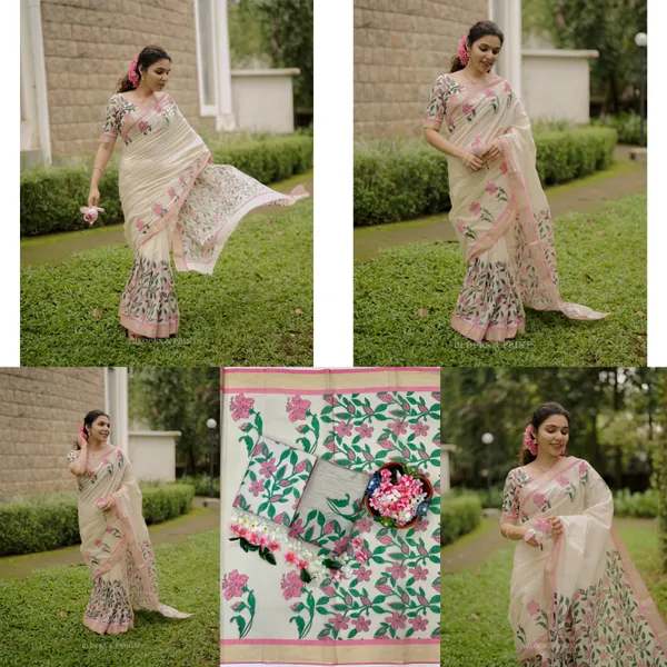 White_And_Pink_Elegant_Design_Embroidered_Organza_Saree_For_Women