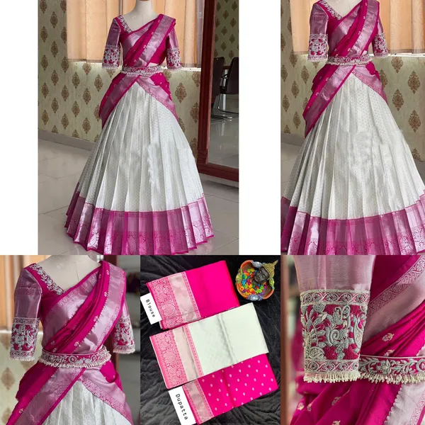 Pink_And_White_Elegant_Design_Embroidered_Silk_Half_Saree_With_Dupatta_For_Women