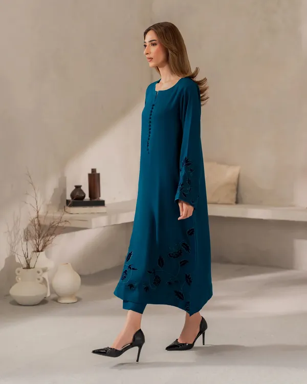 New_Blue_Chanderi_Silk_Kurti_Pant_And_Dupatta_Set_For_Women