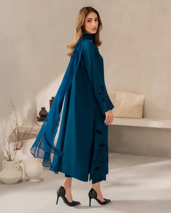 New_Blue_Chanderi_Silk_Kurti_Pant_And_Dupatta_Set_For_Women