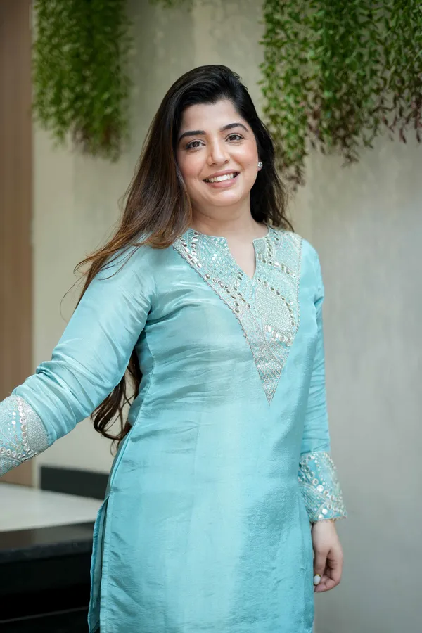 Aqua_Blue_Chanderi_Silk_Kurti_Pant_And_Dupatta_Set_For_Women