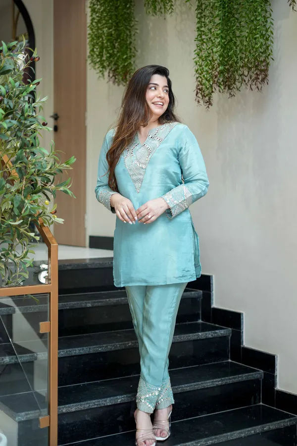 Aqua_Blue_Chanderi_Silk_Kurti_Pant_And_Dupatta_Set_For_Women