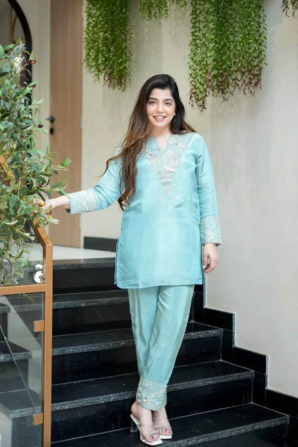 Aqua_Blue_Chanderi_Silk_Kurti_Pant_And_Dupatta_Set_For_Women