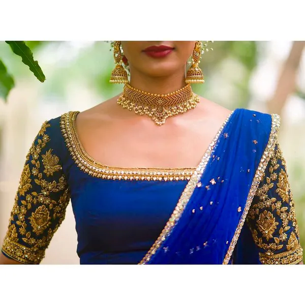 Blue_Elegant_Design_Embroidered_Brocade_Silk_Half_Saree_With_Dupatta_For_Women