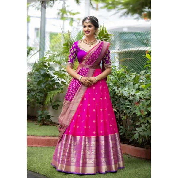 Pink_And_Purple_Elegant_Design_Embroidered_Silk_Half_Saree_With_Dupatta_For_Women