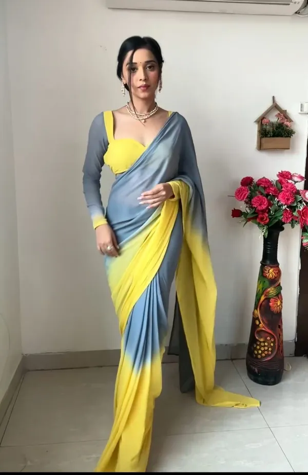 Blue_And_Yellow_Elegant_Design_Silk_Blend_Saree_For_Women
