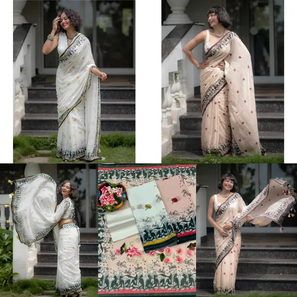 White_Elegant_Design_Linen_Saree_For_Women