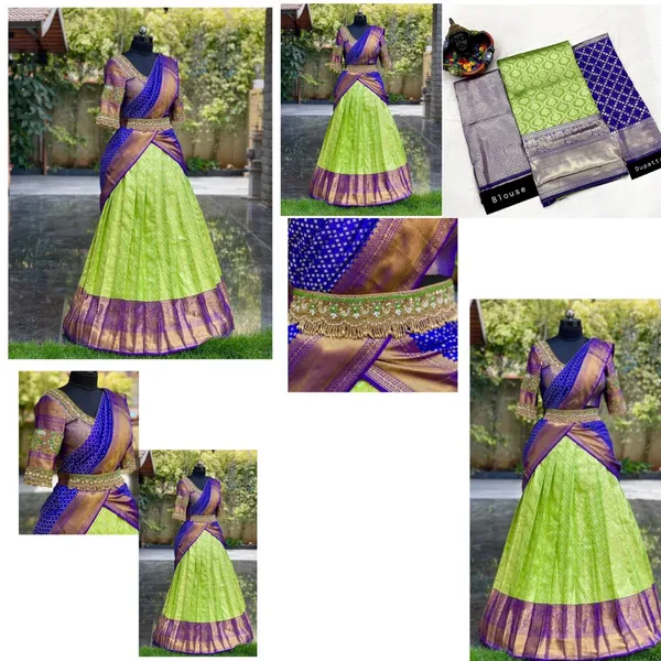 Green_And_Purple_Elegant_Design_Embroidered_Silk_Half_Saree_With_Dupatta_For_Women