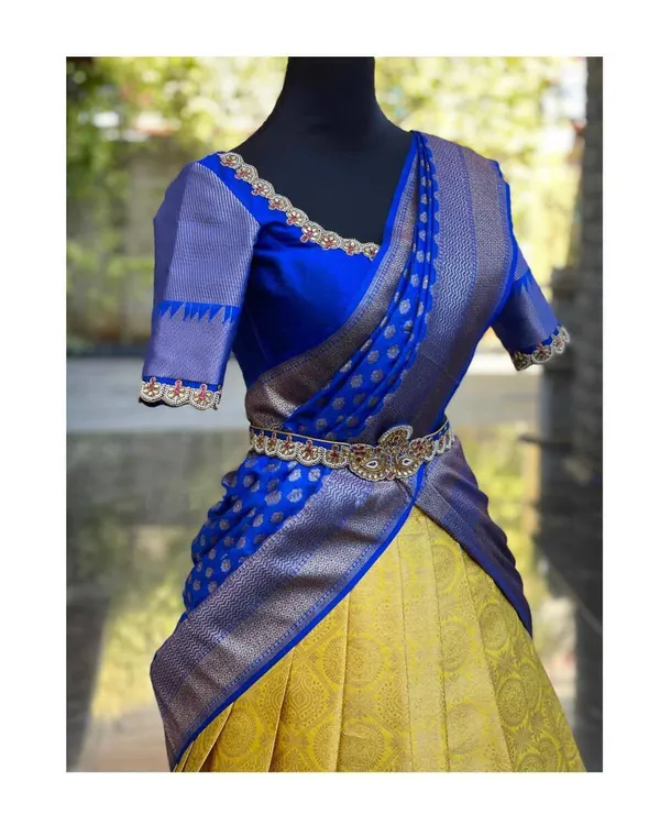 Blue_And_Yellow_Elegant_Design_Silk_Half_Saree_For_Women