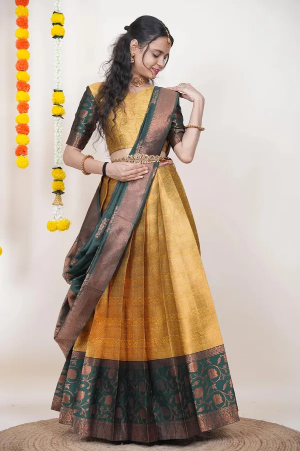 Multicolour_Elegant_Design_Banarasi_Silk_Half_Saree_For_Women