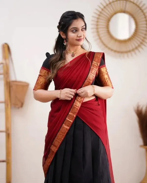 Red_Elegant_Design_Silk_Blend_Half_Saree_For_Women