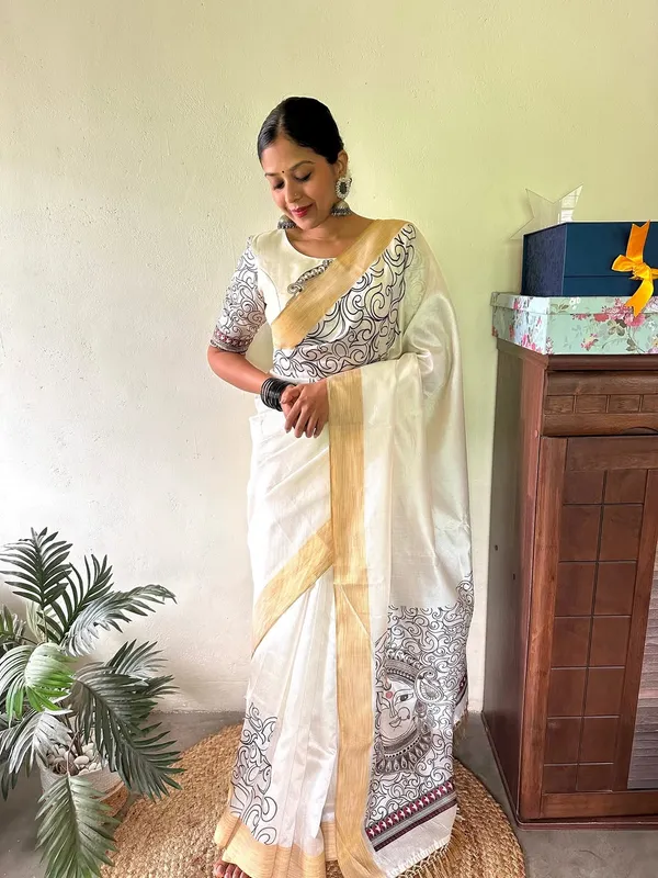 White_Elegant_Design_Cotton_Silk_Saree_For_Women