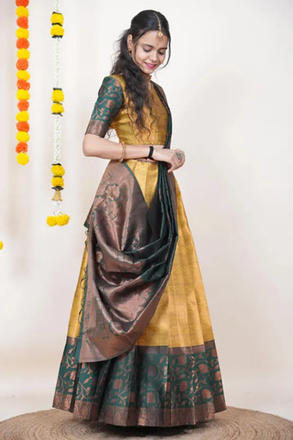 Multicolour_Elegant_Design_Banarasi_Silk_Half_Saree_For_Women