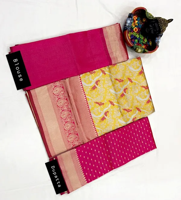 Yellow_And_Pink_Elegant_Design_Banarasi_Silk_Half_Saree_With_Dupatta_For_Women