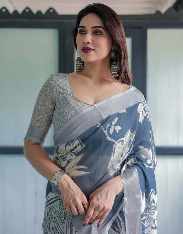 Grey_Elegant_Design_Organza_Saree_For_Women