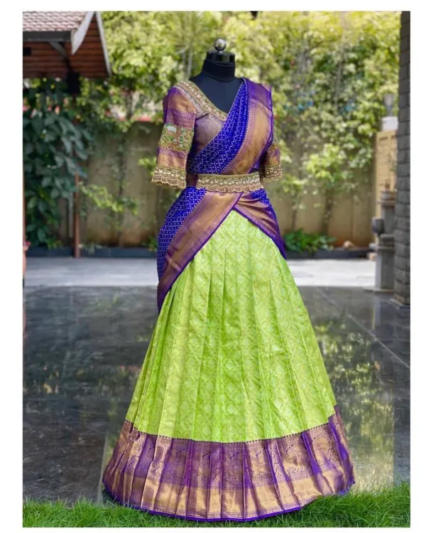 Green_And_Purple_Elegant_Design_Embroidered_Silk_Half_Saree_With_Dupatta_For_Women