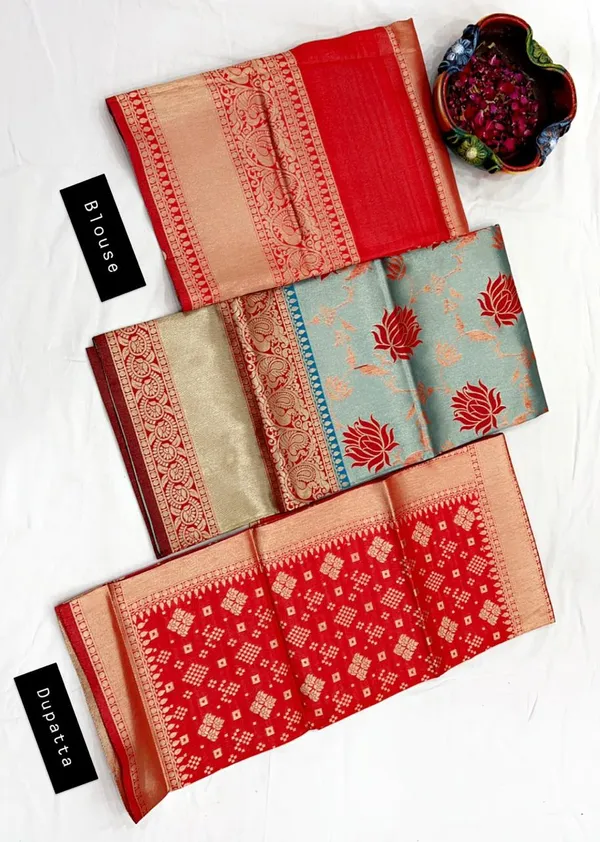 Red_And_Blue_Elegant_Design_Silk_Half_Saree_For_Women