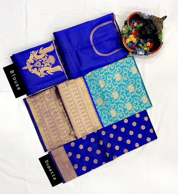 Multicolor_Elegant_Design_Embroidered_Kanchipuram_Silk_Half_Saree_For_Women