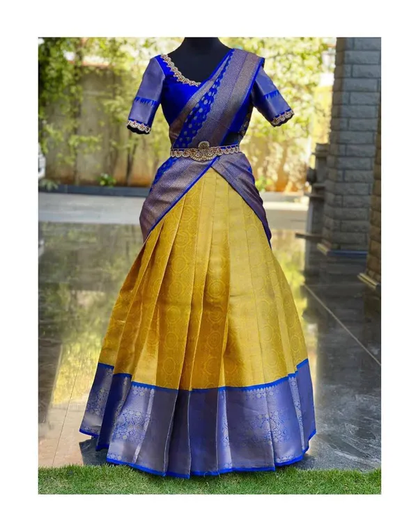 Blue_And_Yellow_Elegant_Design_Silk_Half_Saree_For_Women