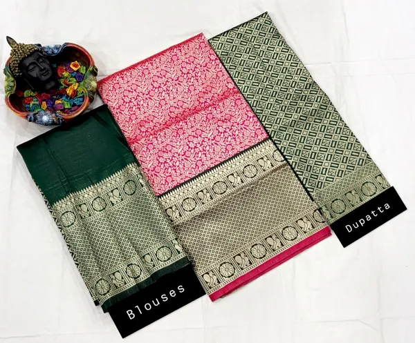 Pink_And_Green_Elegant_Design_Embellished_Silk_Half_Saree_With_Dupatta_For_Women