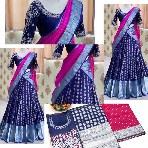 Blue_And_Pink_Elegant_Design_Silk_Half_Saree_With_Dupatta_For_Women