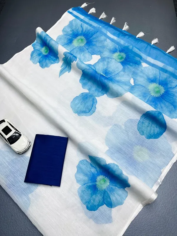 Blue_Elegant_Design_Linen_Saree_For_Women