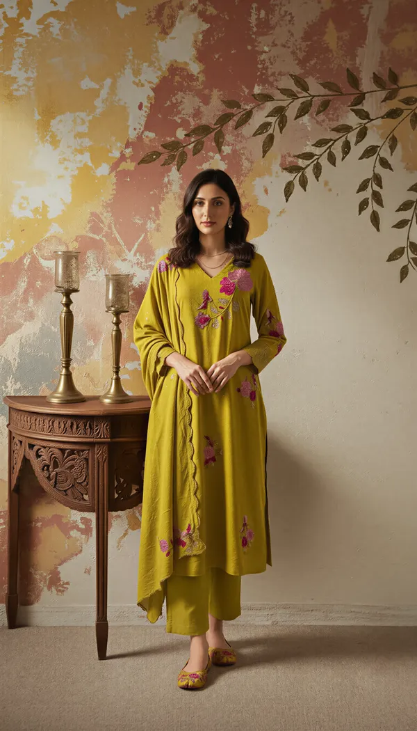 Yellow_Chanderi_Silk_Kurti_Pant_And_Dupatta_Set_For_Women