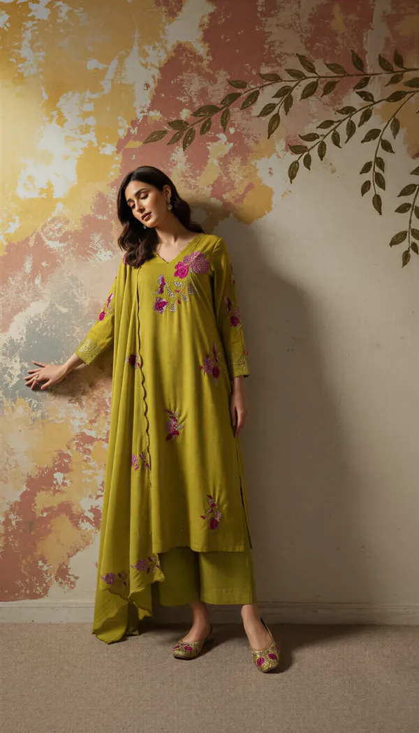 Yellow_Chanderi_Silk_Kurti_Pant_And_Dupatta_Set_For_Women