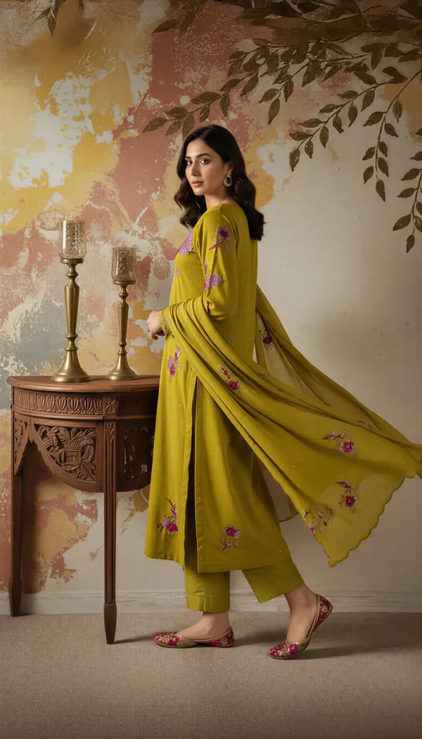 Yellow_Chanderi_Silk_Kurti_Pant_And_Dupatta_Set_For_Women