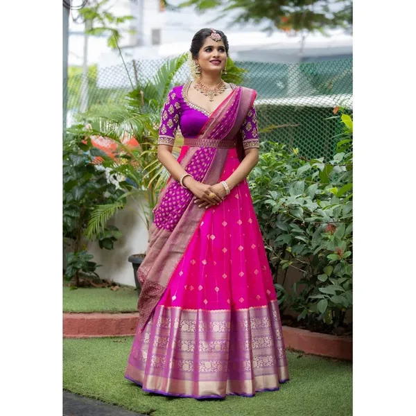 Pink_And_Purple_Elegant_Design_Embroidered_Silk_Half_Saree_With_Dupatta_For_Women