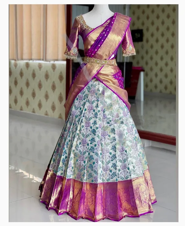 Purple_Elegant_Design_Pure_Silk_Half_Saree_For_Women