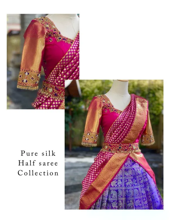Purple_Elegant_Design_Pure_Silk_Half_Saree_For_Women