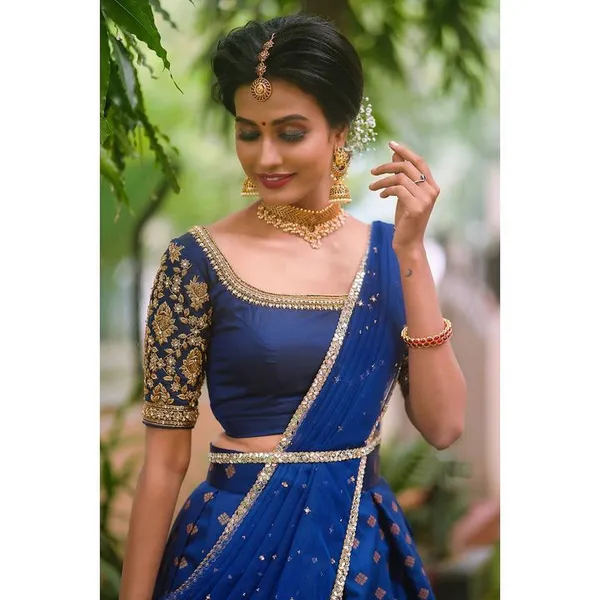 Blue_Elegant_Design_Embroidered_Brocade_Silk_Half_Saree_With_Dupatta_For_Women