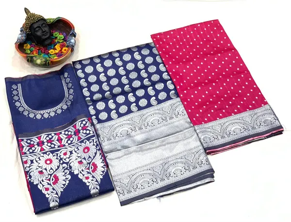 Blue_And_Pink_Elegant_Design_Silk_Half_Saree_With_Dupatta_For_Women