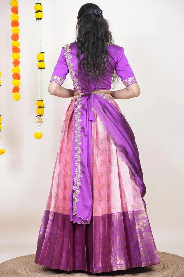 Pink_And_Purple_Elegant_Design_Embroidered_Banarasi_Silk_Half_Saree_With_Dupatta_For_Women