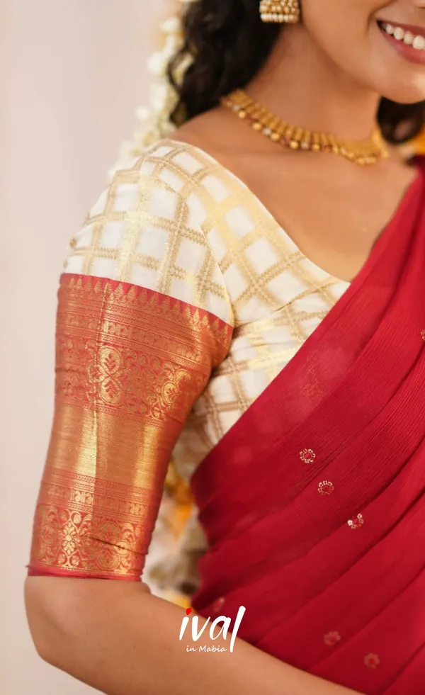 Red_And_Cream_Elegant_Design_Silk_Blend_Half_Saree_For_Women