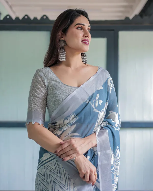 Grey_Elegant_Design_Organza_Saree_For_Women