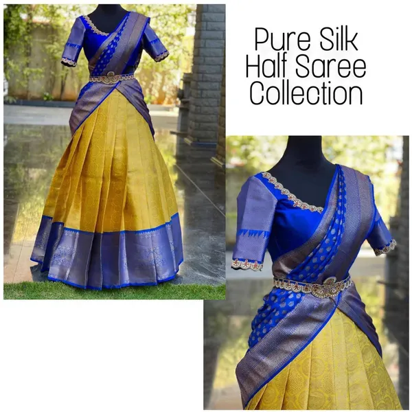 Blue_And_Yellow_Elegant_Design_Silk_Half_Saree_For_Women