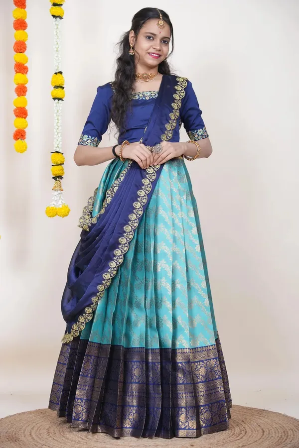 Blue_Elegant_Design_Embroidered_Silk_Half_Saree_With_Dupatta_For_Women