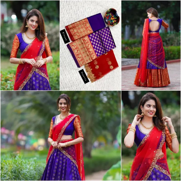 Red_And_Purple_Elegant_Design_Embellished_Silk_Half_Saree_For_Women
