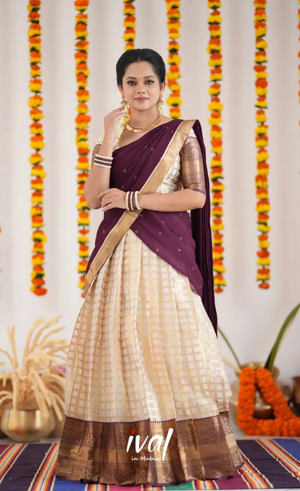 Beige_And_Purple_Elegant_Design_Embroidered_Silk_Blend_Half_Saree_For_Women