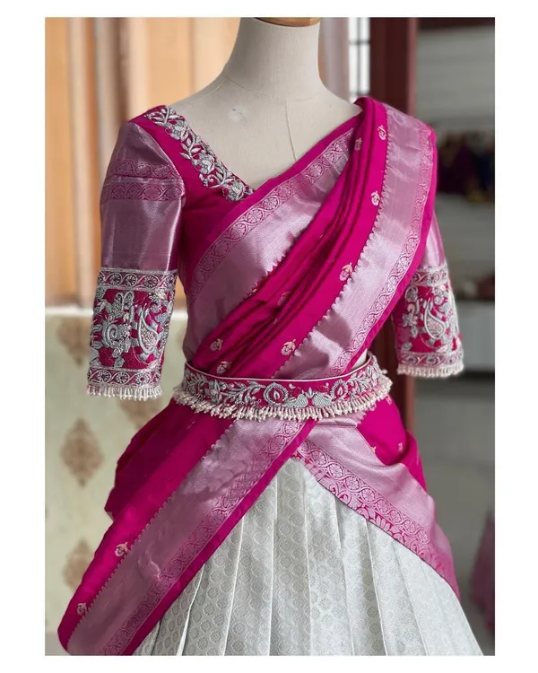 Pink_And_White_Elegant_Design_Embroidered_Silk_Half_Saree_With_Dupatta_For_Women