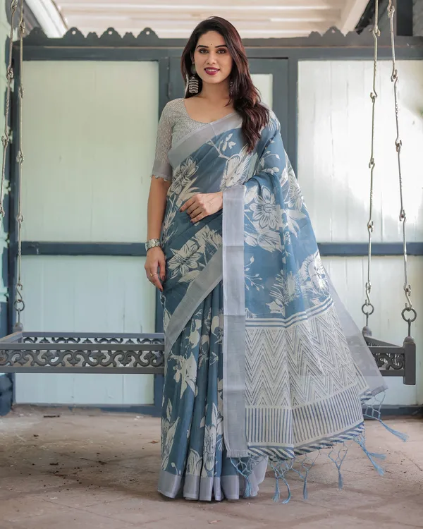 Grey_Elegant_Design_Organza_Saree_For_Women