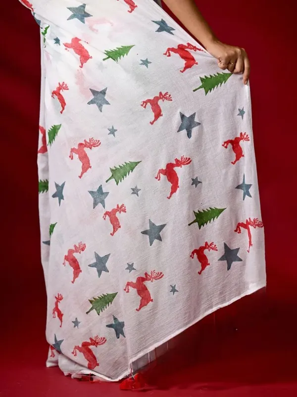 White_Elegant_Design_Linen_Blend_Saree_For_Women