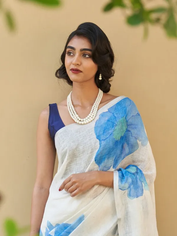 Blue_Elegant_Design_Linen_Saree_For_Women