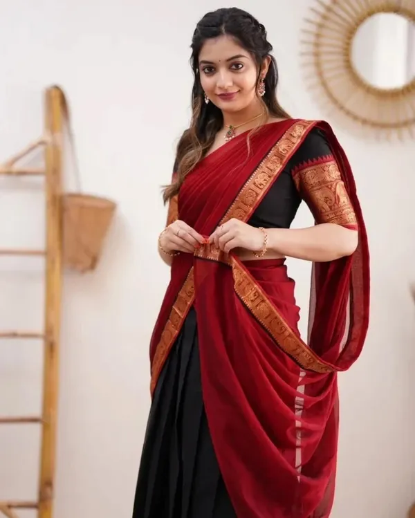 Red_Elegant_Design_Silk_Blend_Half_Saree_For_Women