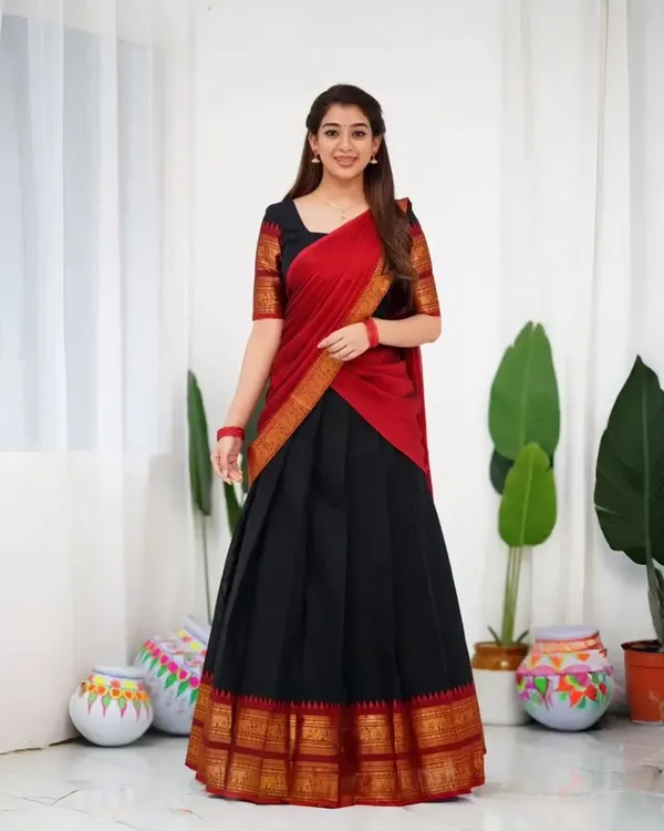 Red_Elegant_Design_Silk_Blend_Half_Saree_For_Women