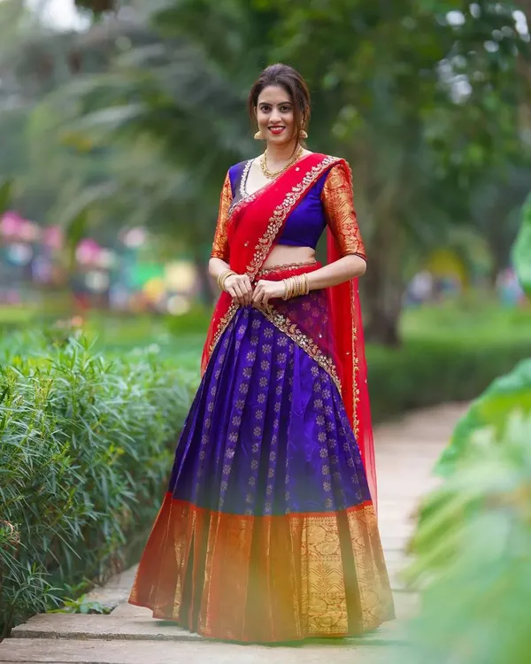 Red_And_Purple_Elegant_Design_Embellished_Silk_Half_Saree_For_Women