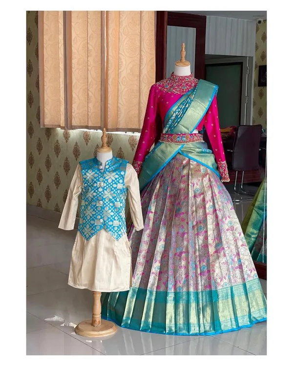 Blue_And_Pink_Elegant_Design_Embroidered_Silk_Half_Saree_With_Dupatta_For_Women