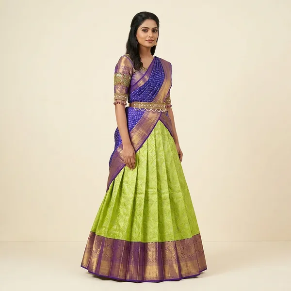 Green_And_Purple_Elegant_Design_Embroidered_Silk_Half_Saree_With_Dupatta_For_Women